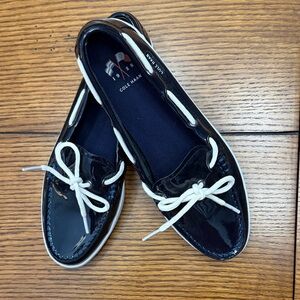 Cole Haan Nantucket Women's Navy Patent Loafers with White Laces